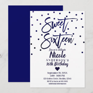 Navyblå Modern Script Sweet 16 Sexton Inbjudningar
