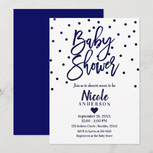 Navyblå modernt script baby shower-konfetti inbjudningar