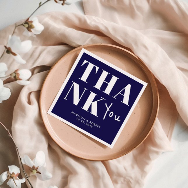 Navyblå Modig Minimalistisk Tack Bröllop Pappersservett (Skapare uppladdad)