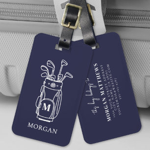 Navyblå monogram golfväska bagagebricka