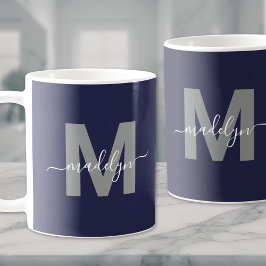 Navyblå monogram kaffemugg