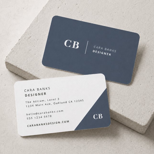 Navyblå monogram modern minimalist enkel visitkort (Skapare uppladdad)