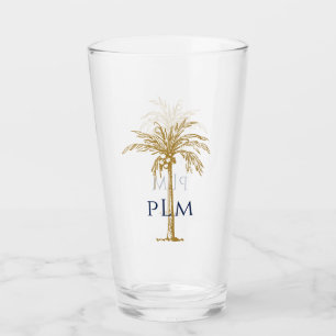 Navyblå monogram på konstnärlig tropisk guldpalm glaskopp
