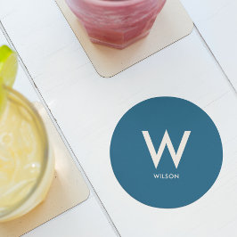 Navyblå monogram personlig fest underlägg papper rund