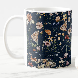 Navyblå monogramblommig mugg
