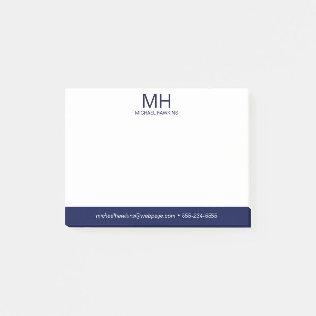 Navyblå monogrammerade herr post-it block (Framsida)