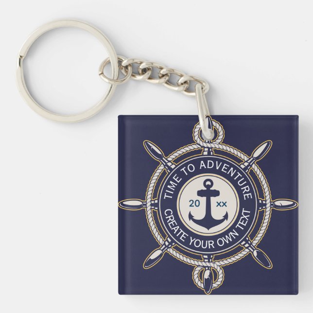 Navyblå nautisk ankar- och fartygsrattsäventyr (Framsidan)