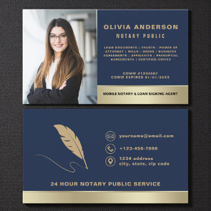 Navyblå Notary Signing Agent-foto Visitkort