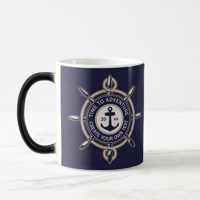 Navyblå och beige rund med kustkompass magisk mugg (Vänster)