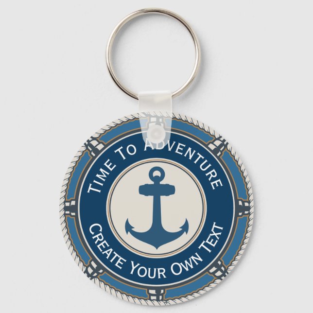 Navyblå och beige rund med kustkompass nyckelring (Baksida)