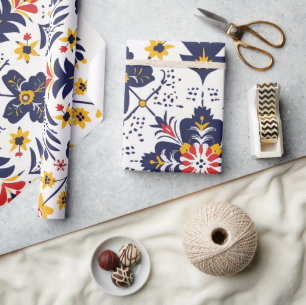 Navyblå och gul traditionell folkmedaljong presentpapper