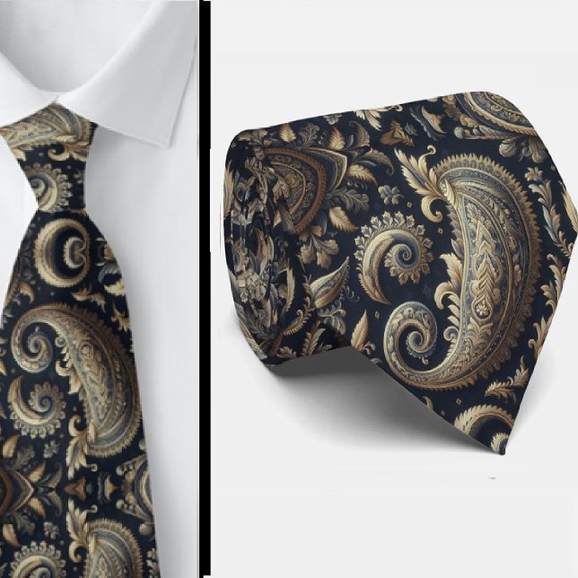 Navyblå och guld 3d paisley jacquard slips (Skapare uppladdad)