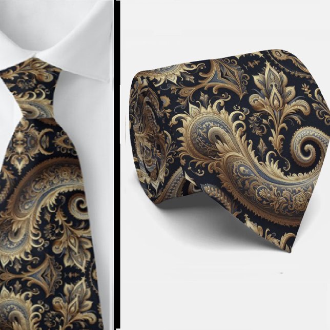 Navyblå och guld 3d paisley jacquard slips (Skapare uppladdad)