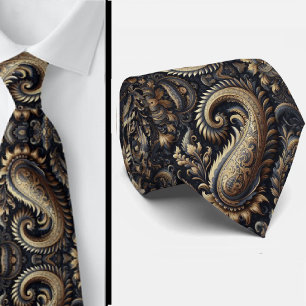 Navyblå och guld 3d paisley jacquard slips