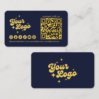 Navyblå Och Guld Anslut Med Oss Logo Qr Kod Visitkort