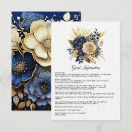Navyblå och guld Blommig Bröllopsgästinformation Tilläggskort