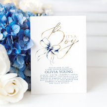 Navyblå och guld Bow Boy Baby Shower