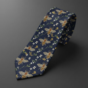 Navyblå och guld Fjärilblomma Slips