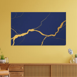 Navyblå och Guld Kintsugi Abstrakt Canvastryck