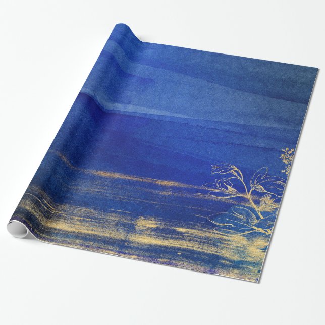 Navyblå och Guld Presentpapper (Utrullad)