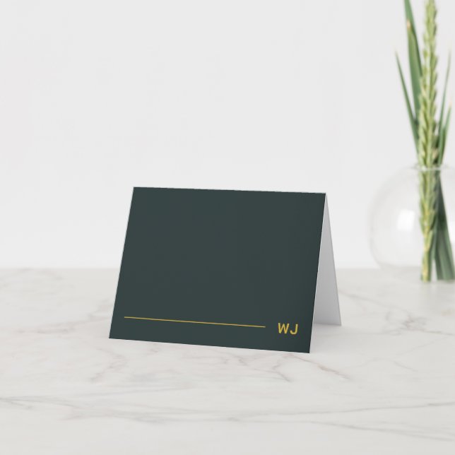 Navyblå och guld tunn kantlinje monogram  anteckningskort (Framsida)