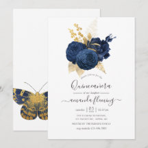 Navyblå och guld Vintage Rose Quinceañera