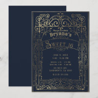 Navyblå och guld Vintage Victorian Deco Sweet 16