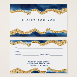 Navyblå Och Guld Watercolor Presentkort Visitkort