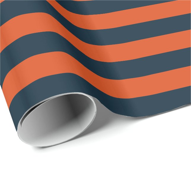 Navyblå och orange horisontell rand presentpapper (Rullad Hörn)
