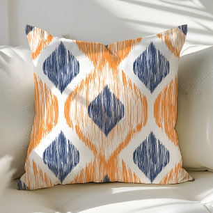 Navyblå och orange Ogee Ikat-mönster Kudde