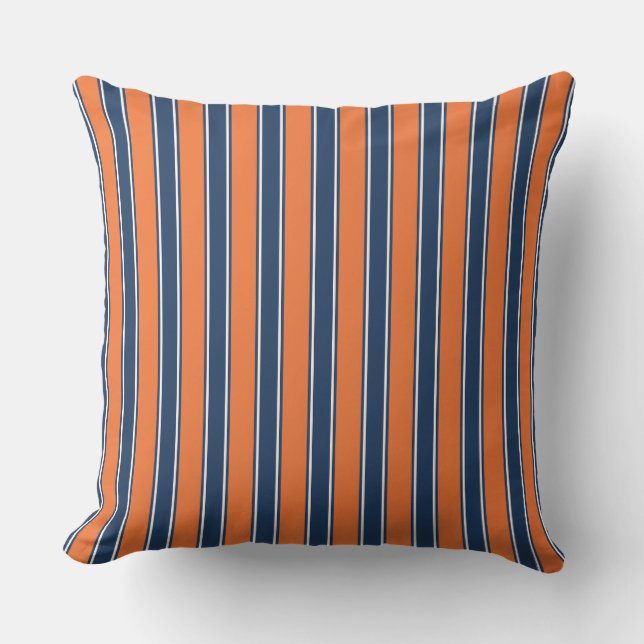 Navyblå och orange randig kustkudde kudde (Framsida)
