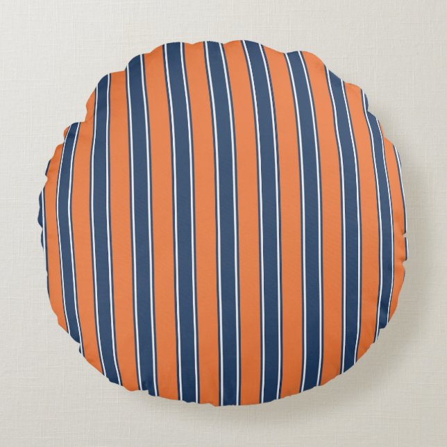 Navyblå och orange randig kustkudde rund kudde (Framsidan)