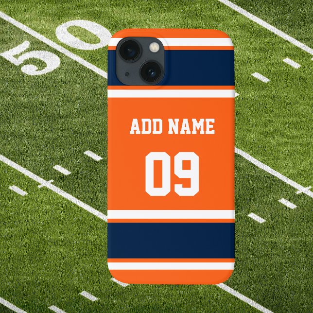 Navyblå och orange sportrand (Navy Blue Orange and White Sports Stripe Phone Case)