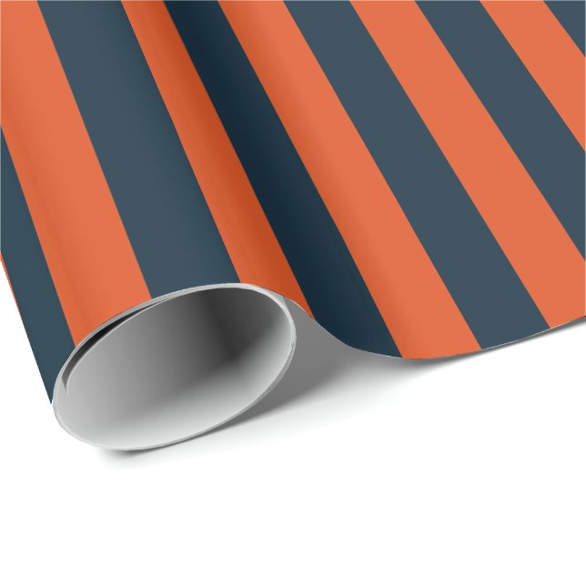 Navyblå och orange vertikala ränder presentpapper (Rullad Hörn)