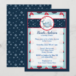 Navyblå och röd nautisk pojkbabyshower inbjudningar