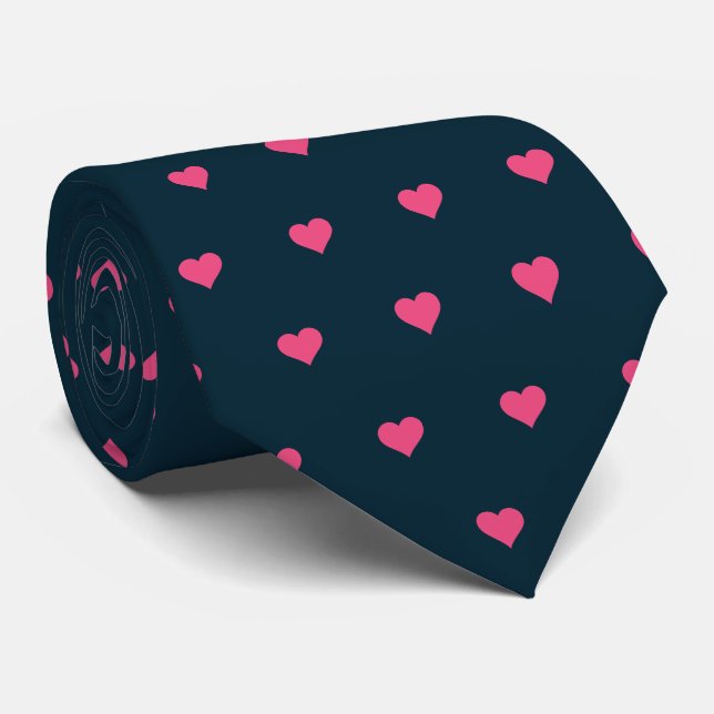 Navyblå och rosa hjärtans slips (Rullad)