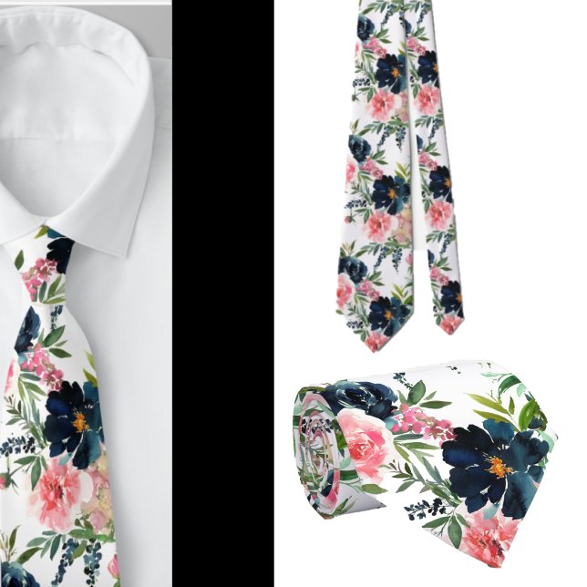 Navyblå och rosa rosor blommor blomster slips (Skapare uppladdad)
