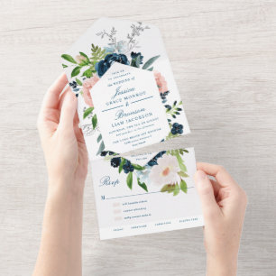 Navyblå och rosafärgad blombröllop