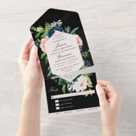 Navyblå och rosafärgad svart blomklänning Bröllop