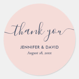 Navyblå och rosafärgade moderna skrivstil tack runt klistermärke