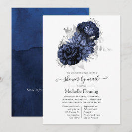 Navyblå och Silver Blommig Shower via Post Inbjudningar