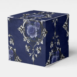 Navyblå och silver viktoriansk blomsterdamask presentaskar