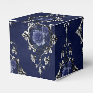 Navyblå och silver viktoriansk blomsterdamask presentaskar