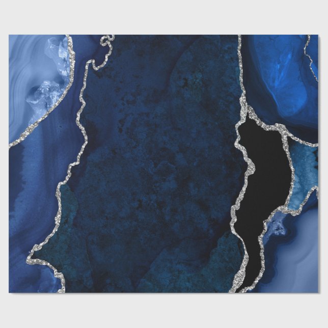 Navyblå och silverfärgad falsk glitteragate presentpapper (Platt)