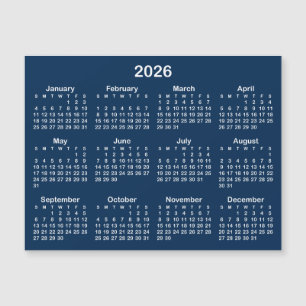 Navyblå och vit 2026 magnetisk kalender