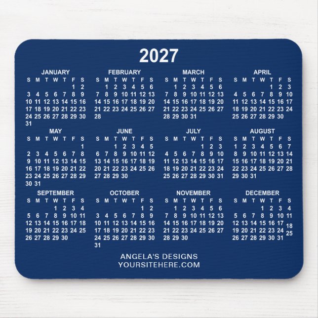 Navyblå och vit 2027 kalenderkampanj musmatta (Framsidan)