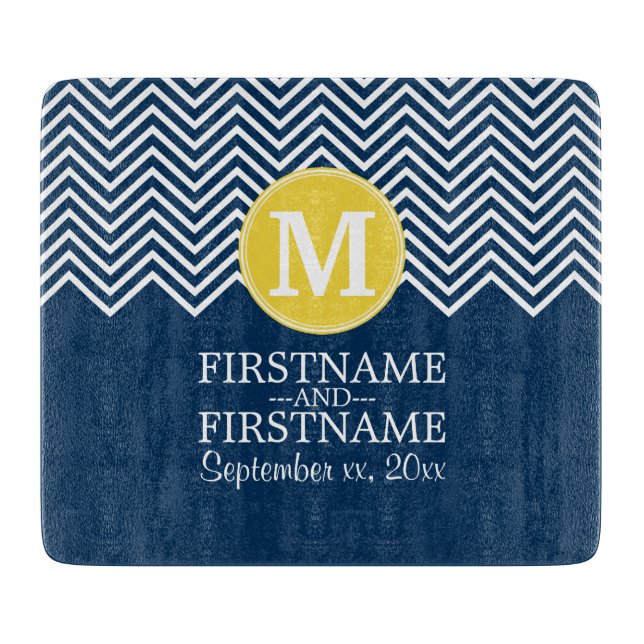 Navyblå och vit Chevron-mönster anpassad monogram (Framsidan)