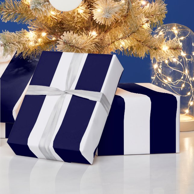 Navyblå och vit extra stor randig mönster presentpapper (Helgdagar)