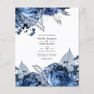 Navyblå och vit med silverfolieblommor bröllop flygblad