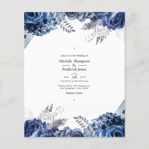 Navyblå och vit med silverfolieblommor bröllop flygblad